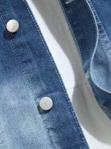 Manfinity Homme Men's Casual Gradient Washed Denim Jacket For Autumn - Dark Wash - View 4