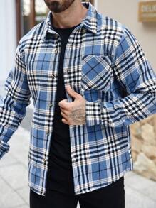 Manfinity Homme Men's Casual Plaid Patchwork Chest Pocket Shacket - Multicolor - View 7
