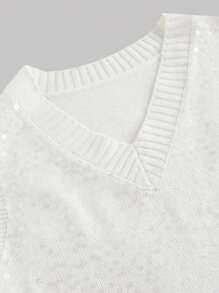 SHEIN MOD 1pc Women Beige Sequin Knitted Vest, Winter Sweater Vest, Party Outfit,Fall Sweaters, Sweater, Sweater, Party Sweater,New Years Outfit