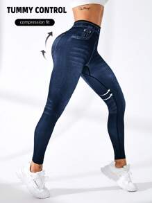 Activina Sports Leggings (Denim Effect Print) Yoga Women Pants - Multicolor - View 3