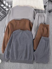 SHEIN 6 stuks/set Tween Boy Casual Sports Letter Print Sweatshirt en Sweatpants Outfit