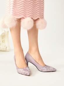 CUCCOO CHICEST 法式蕾丝细高跟尖头女式性感高跟鞋 - 粉色 - 查看 10