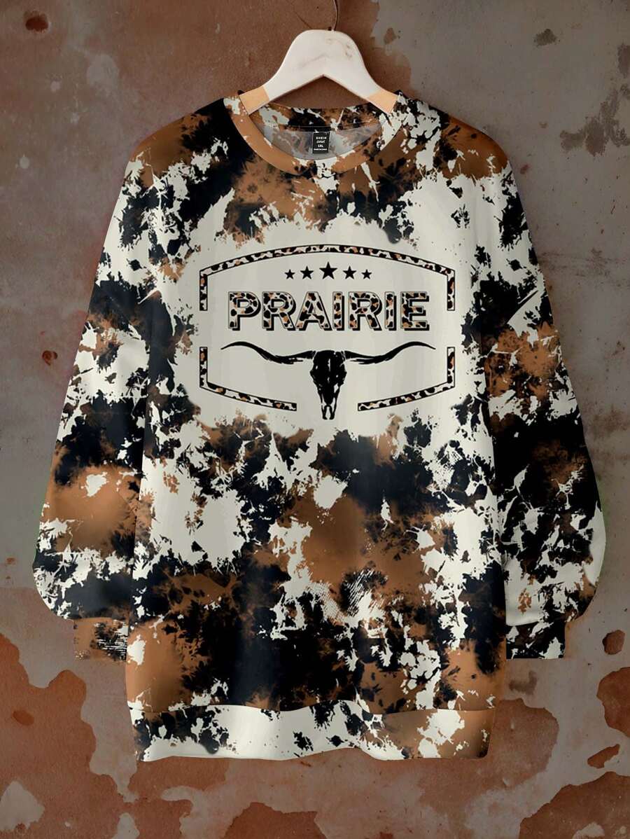 SHEIN LUNE Plus Size Retro Tie-Dye Hoodie For Women, Suitable For Autumn/Winter - Multicolor - View 1