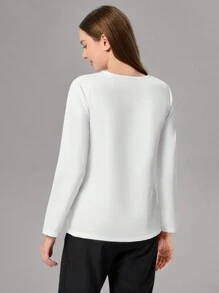 TaskEZ Blusa de uniforme casual tipo bata con mangas largas, bolsillo y bloqueo de color para mujeres