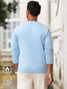 Manfinity Mode Áo khoác cardigan dệt kim cài nút phía trước màu trơn cho nam, mặc mùa thu đông, tay dài - Màu xanh nhạt - Xem 2