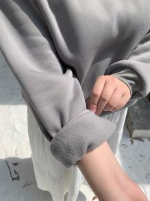 Dazy Petite Plus Damen Große Größen Lässig Kontrast Spitze Kordelzug Schulterfreier Loose Crew Neck Fleece Sweatshirt, Herbst/Winter, Damenmode