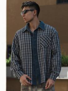 DAZY Men's Checkered Print Button-Front Casual Long Sleeve Shirt, Autumn - Grey - View 11