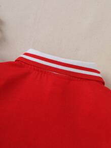 SHEIN Váy cổ yếm thêu hình ong cho bé gái mùa hè - Đỏ - Xem 9