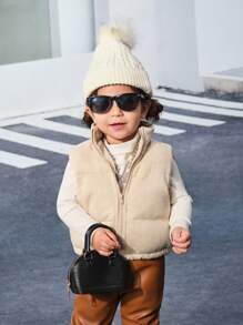 女婴单件拉链前背心加厚外套 - 卡其色 - 查看 5