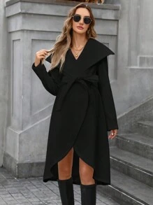 MaterniWear Maternity Asymmetrical Hem Long Jacket,  Warm Outerwear For Pregnant Women, Winter - Black - View 2