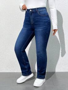 SHEIN Tall CURVE Plus Size Women Straight Leg Pockets Casual Versatile Denim Jeans, Fall Women Clothes