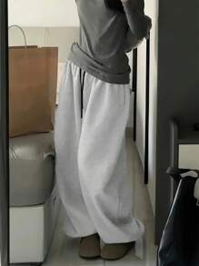 INAWLY 女士松紧腰抽绳口袋宽松休闲慢跑裤