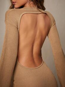 Denimoi 立领前裹扭纹迷你连衣裙