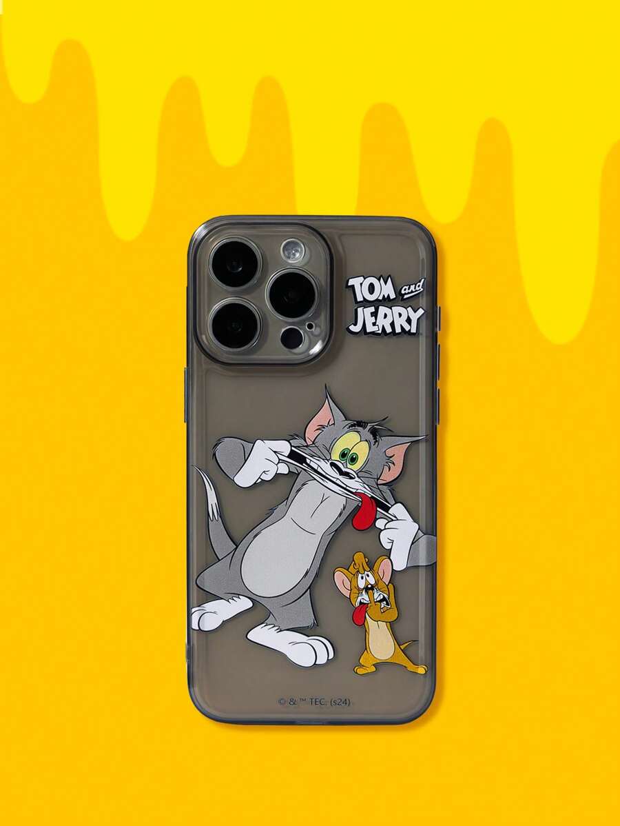 TOM & JERRY X SHEIN Funda básica para teléfono con estampado sencillo compatible con iPhone - Gris - Ver 1