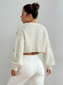 Flirla Cardigan court casual minimaliste à manches longues avec détail d'impression d'étoiles amusant - Multicolore - Voir 2