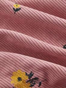 SHEIN MOD 大码秋冬灯芯绒花卉刺绣背心裙，带可调节肩带，可作为套头裙穿着