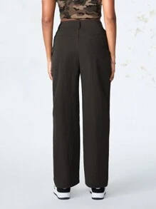 SHEIN Sports 女士纯色口袋直筒户外运动裤 - 巧克力棕 - 查看 8