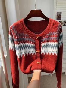 Comfortcana 女士新款费尔岛图案毛衣，适合圣诞节穿着