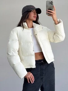 Aloruh Small Stand Collar Long Sleeve Pocket Women Winter Coat