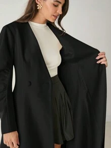 Enchnt New  Winter Products,Women's Solid Color Double-Breasted Elegant Long Sleeve Blend Coat,  Winter Women's Clothing,Warm Clothes,Winter Women Coat,For Christmas Party&Romantic Dinner Dates - Black - View 8