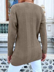 EURMUSE Women Casual Solid Color Twist Knitted Cardigan, Autumn/Winter - Mocha Brown - View 2