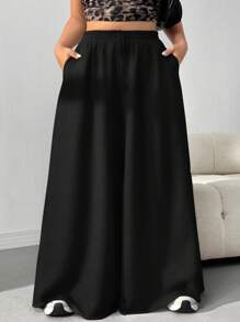 SHEIN EZwear Pantalones casuales de talla grande con cintura ajustable y pierna ancha