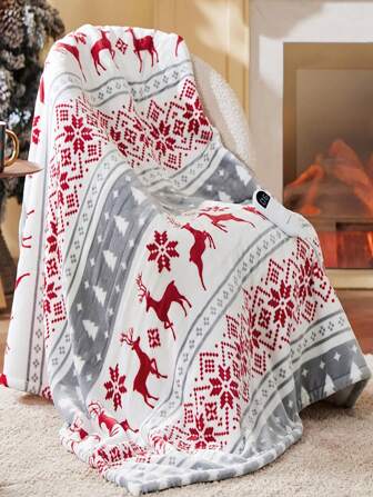 1pc Flannel Blanket, Bedding, Christmas Element Pattern Blanket, Thick Soft Skin-Friendly Material Sofa Blanket, Office Nap Blanket, Room Decor Sofa Blanket, Travel Camping Multipurpose Blanket, Suitable For Living Room, Bedroom, Back To School Season, Holiday Gift
