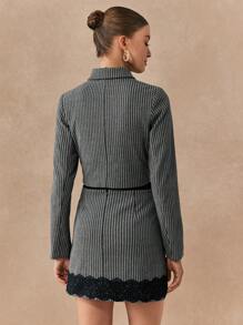 Chiquease 女士几何印花前扣长袖夹克，优雅的设计和高品质的感觉 - 灰色 - 查看 2