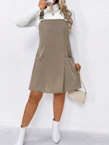 SHEIN LUNE Plus Size Women Casual Corduroy Strap Dress, Winter