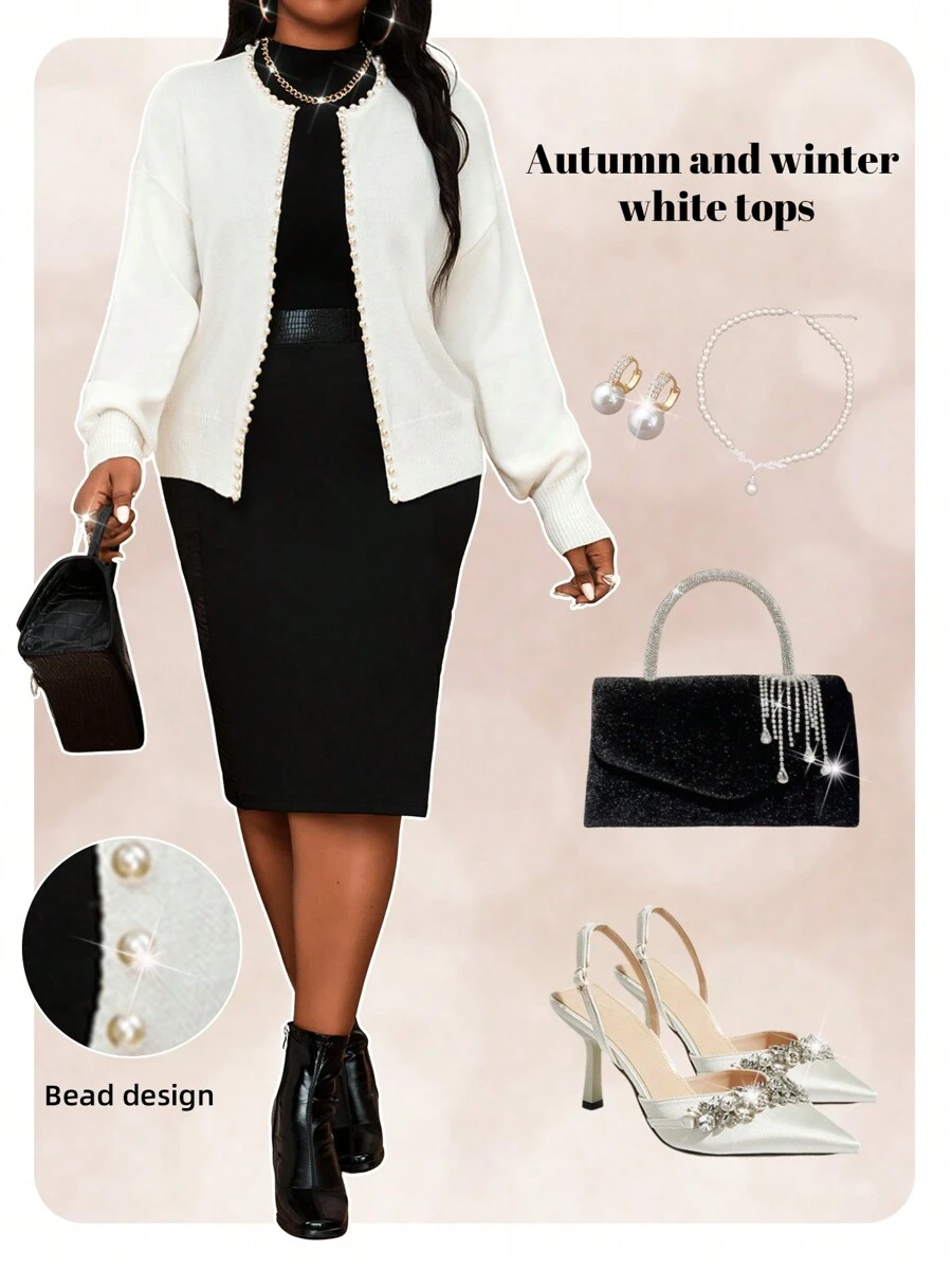 SHEIN Lady Vestido elegante de manga larga con línea A estilo otoño e invierno, para talla grande, ideal para boda, San Valentín, fiesta de cóctel, fiesta de graduación, vacaciones, vestido blanco estilo diosa griega - Blanco - Ver 1
