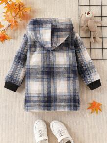 Young Boy Casual Comfortable Brushed Plaid Loose Hooded Zip-Up Padded Long Jacket, With Big Pockets, Ribbed Cuff Design, Suitable For Street Fashion Everyday Wear, Warm Lining, Fit For Autumn And Winter - Multicolor - View 2