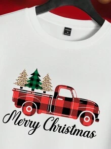 Manfinity Homme Men White Loose Drop Shoulder Crew Neck Christmas Car Print Sweatshirt - White - View 2