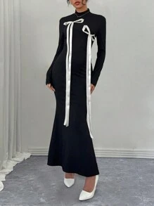 Chiquease 女士蝴蝶结高领长袖超长鱼尾下摆连衣裙 - 彩色 - 查看 6