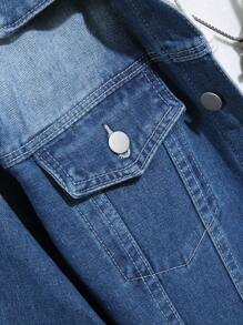 Manfinity Homme Men's Casual Gradient Washed Denim Jacket For Autumn - Dark Wash - View 5