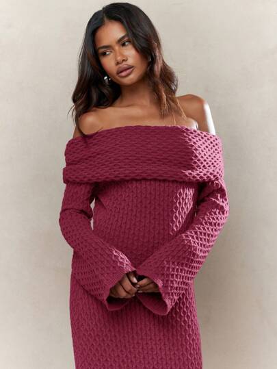 chinese dress ladies Le Lis Female Cable Knit Sweater Dress, Beige Size L main image 1