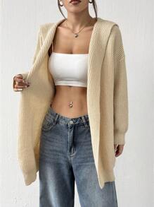 SHEIN EZwear Cardigan Minimalis Lengan Panjang Warna Polos untuk Wanita, Pakaian Kasual Sederhana untuk Sehari-hari - Aprikot - View 6