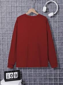 SHEIN 青少年男孩撞色字母印花圆领长袖休闲 T 恤，秋季