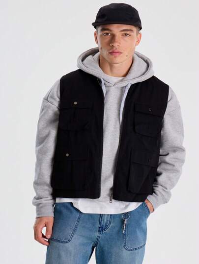 Musero Ärmellose Reißverschluss Utility Stil Weste Tank Top Jacke, Frühling Sommer Essentials Streetstyle Streetwear