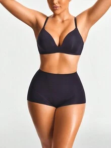 SHAPORA Quần short cạp cao co giãn màu trơn cho nữ - màu đen - Xem 7