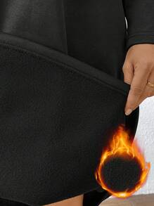 SHEIN LUNE Plus Size Women Dandelion Print Thermal Lined Crew Neck Long Casual Dress, Warm And Cozy For Outdoor & Daily Wear, Autumn/Winter