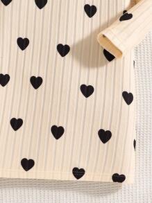 SHEIN 青少年女孩休闲心形印花连衣裙，适合日常穿着，秋季 - 杏色 - 查看 7