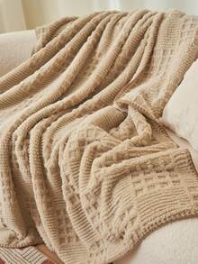 1pc Thick Cut-Out Jacquard Luxury Double-Sided Waffle Plush Fleece Blanket, Soft & Warm Reversible Blanket, Suitable For Living Room, Bedroom, Dorm, Furniture Decor - Camel - View 8