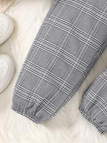 2pcs/Set Young Boys Casual College Style Comfortable & Fashionable Textured Fabric Sweatshirt Preppy Top & Plaid Pants, Versatile First Day Of School Kids Outfit, Young Boy Clothes For School, Back To School, Suitable For Daily Wear, Outing, Sports In Autumn/Winter