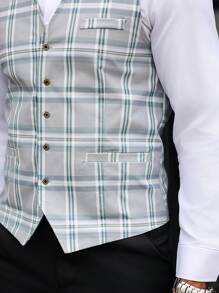 Manfinity Bizformal Men's V-Neck Single-Breasted Casual Plaid Vest