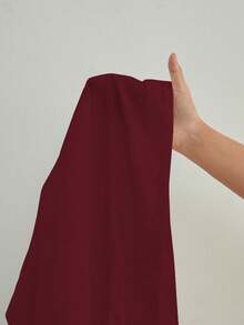 Chiquease 女士纯色落肩长袖单排扣休闲衬衫裙，短款，秋季 - 酒紅色 - 查看 6