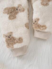 SHEIN Young Boy Cute Bear Graphic Reversible Flannel Hooded Long Sleeve Footed Jumpsuit Sleepwear - White - View 6