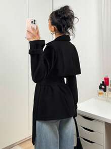 SHEIN EZwear Women's Casual Double-Breasted Jacket, Suitable For Autumn - Black - View 6