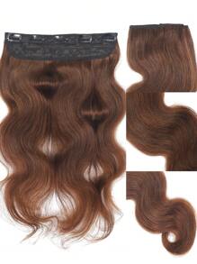 Una pieza de extensiones de cabello con clips Remy de cabello humano ondulado, tono marrón, con 5 clips, accesorio para el cabello - S4 - Ver 4