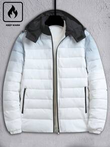 Manfinity Homme 男士带抽绳连帽棉衣，渐变设计冬季外出泡泡衣，白色休闲外套，适合朋友、丈夫、男朋友的礼物 - 彩色 - 查看 1
