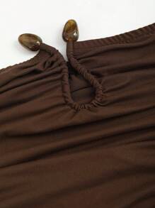 Sweetra Vestido maxi para mujer de unicolor con plisados circulares, sin tirantes y sin mangas - Marrón - Ver 4